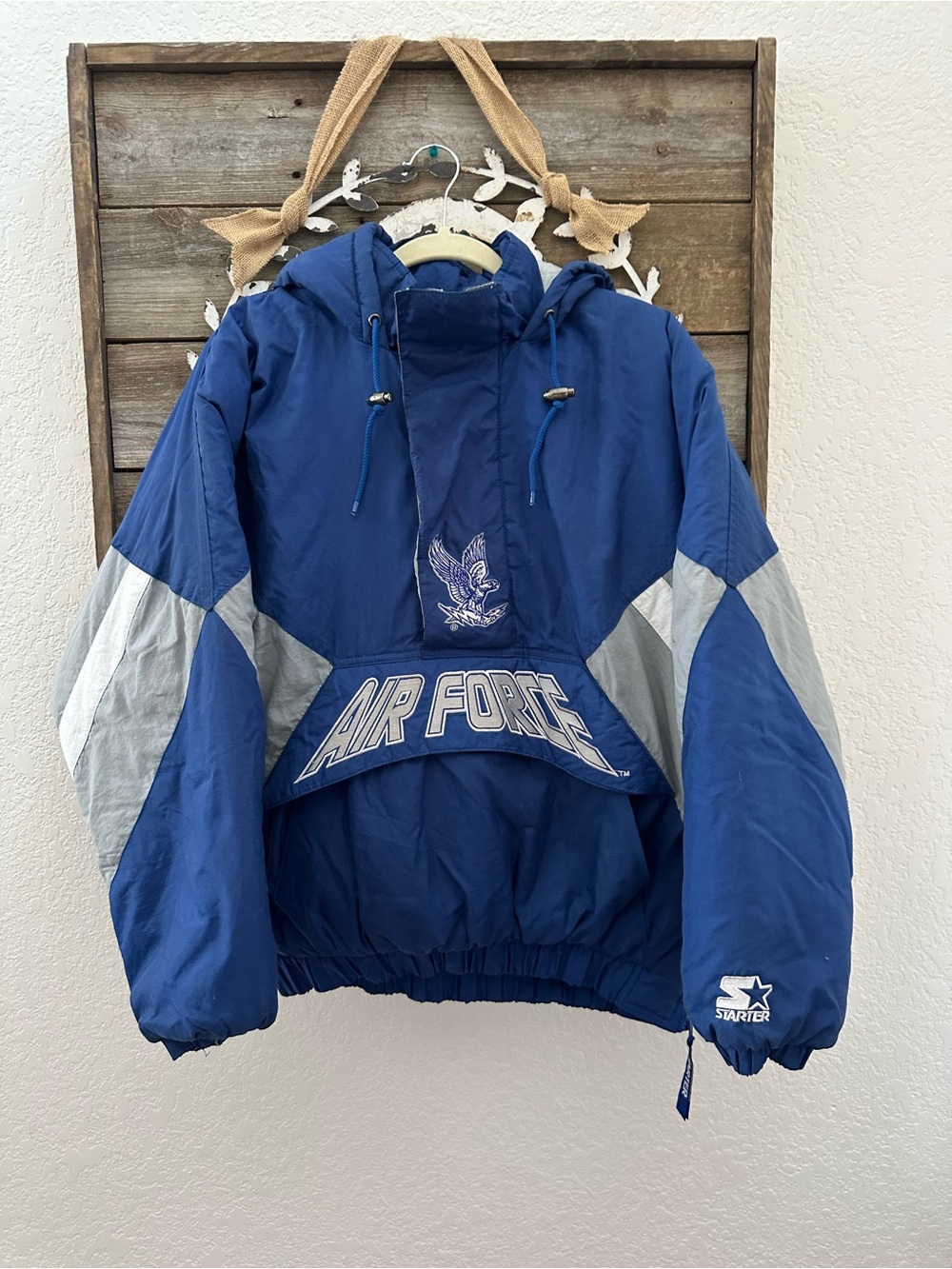 VTG Starter Air Force Falcons blue silver 1/4 zip pullover jacket size M